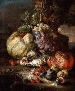 RUOPPOLO, Giovanni Battista Still Life with Fruit and Dead Birds in a Landscape oil